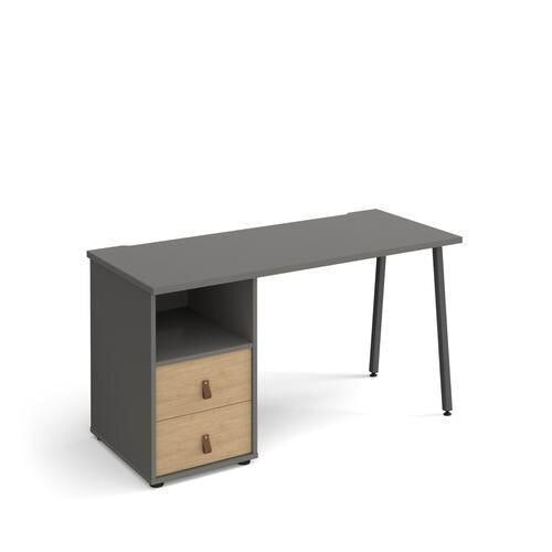 Rectangular A-frame Desk Onyx Grey, Kendal Oak Drawers Wood/Metal A-Frame Legs Charcoal Sparta 1400 x 600 x 730mm