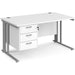 Rectangular Straight Desk White Wood Cable Managed Legs Silver Maestro 25 1400 x 800 x 725mm 3 Drawer Pedestal