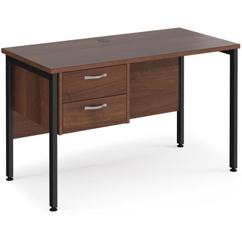 Rectangular Straight Desk Walnut Wood H-Frame Legs Black Maestro 25 1200 x 600 x 725mm 2 Drawer Pedestal