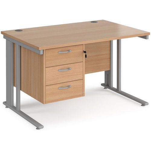 Rectangular Straight Desk Beech Wood Cantilever Legs Silver Maestro 25 1200 x 800 x 725mm 3 Drawer Pedestal