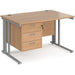 Rectangular Straight Desk Beech Wood Cantilever Legs Silver Maestro 25 1200 x 800 x 725mm 3 Drawer Pedestal