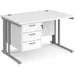 Rectangular Straight Desk White Wood Cable Managed Legs Silver Maestro 25 1200 x 800 x 725mm 3 Drawer Pedestal