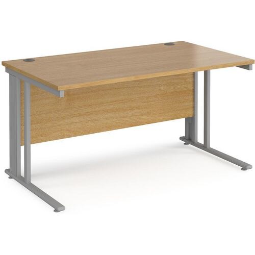 Rectangular Straight Desk Oak Wood Cantilever Legs Silver Maestro 25 1400 x 800 x 725mm