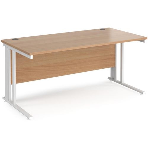 Rectangular Straight Desk Beech Wood Cable Managed Legs White Maestro 25 1600 x 800 x 725mm