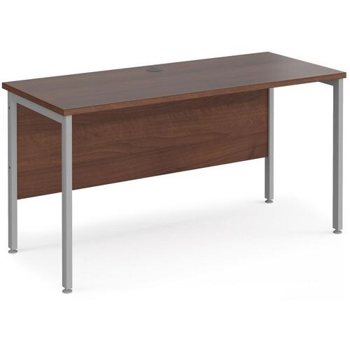 Rectangular Straight Desk Walnut Wood H-Frame Legs Silver Maestro 25 1400 x 600 x 725mm