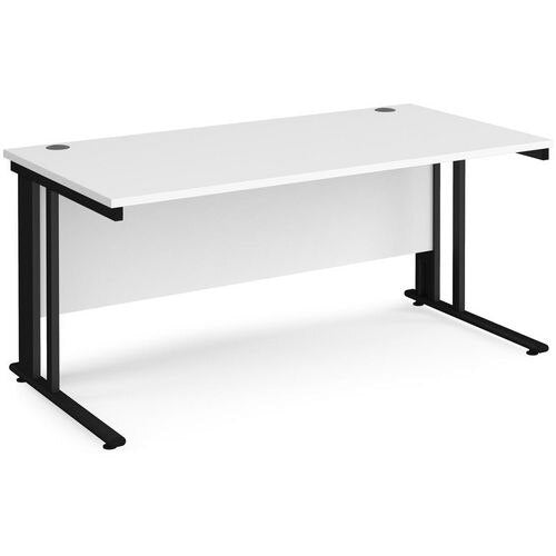 Rectangular Straight Desk White Wood Cable Managed Legs Black Maestro 25 1600 x 800 x 725mm