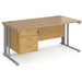 Rectangular Straight Desk Oak Wood Cantilever Legs Silver Maestro 25 1600 x 800 x 725mm 3 Drawer Pedestal