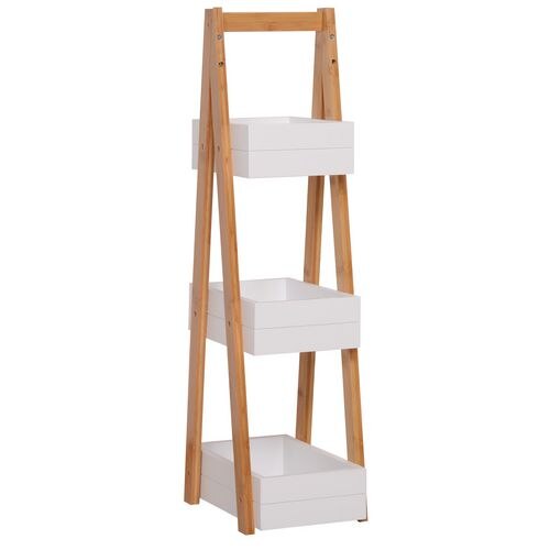 HOMCOM Bathroom Rack 834-100 Bamboo, MDF White 300 mm x 210 mm x 810 mm