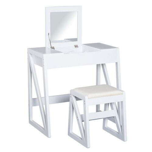 HOMCOM Dressing Table 831-184 MDF, Pine Wood White 500 mm x 800 mm x 760 mm