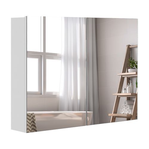 HOMCOM Wall Cabinet Mirror 834-044 Glass, MDF White 800 mm x 150 mm x 600 mm