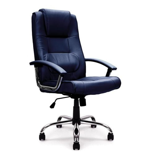 Nautilus Designs Ltd. High Back Leather Faced Executive Armchair with Integral Headrest and Chrome Base Blue