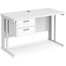 Rectangular Straight Desk White Wood Cable Managed Legs White Maestro 25 1200 x 600 x 725mm 2 Drawer Pedestal