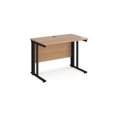 Rectangular Straight Desk Beech Wood Cable Managed Legs Black Maestro 25 1000 x 600 x 725mm