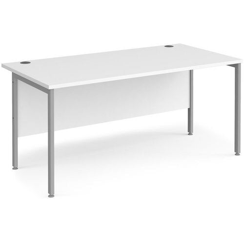 Rectangular Straight Desk White Wood H-Frame Legs Silver Maestro 25 1600 x 800 x 725mm