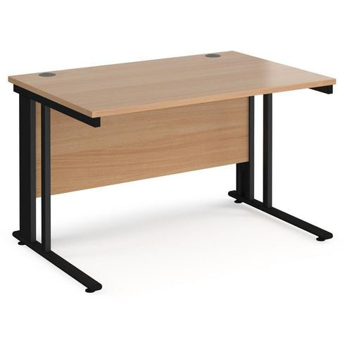 Rectangular Straight Desk Beech Wood Cable Managed Legs Black Maestro 25 1200 x 800 x 725mm