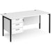 Rectangular Straight Desk White Wood H-Frame Legs Black Maestro 25 1600 x 800 x 725mm 3 Drawer Pedestal