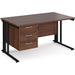 Rectangular Straight Desk Walnut Wood Cable Managed Legs Black Maestro 25 1400 x 800 x 725mm 3 Drawer Pedestal