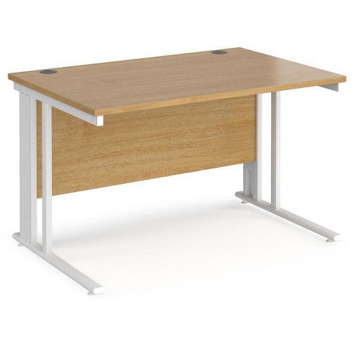 Rectangular Straight Desk Oak Wood Cable Managed Legs White Maestro 25 1200 x 800 x 725mm