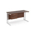 Rectangular Straight Desk Walnut Wood Cantilever Legs White Maestro 25 1400 x 600 x 725mm 2 Drawer Pedestal