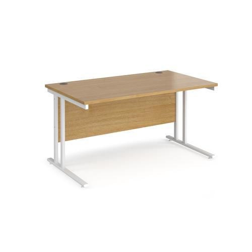 Rectangular Straight Desk Oak Wood Cantilever Legs White Maestro 25 1400 x 800 x 725mm