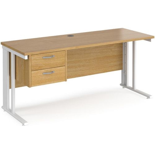 Rectangular Straight Desk Oak Wood Cable Managed Legs White Maestro 25 1600 x 600 x 725mm 2 Drawer Pedestal