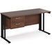 Rectangular Straight Desk Walnut Wood Cable Managed Legs Black Maestro 25 1400 x 600 x 725mm 2 Drawer Pedestal