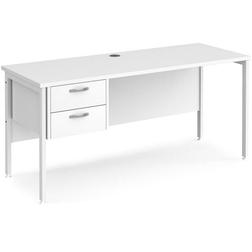 Rectangular Straight Desk White Wood H-Frame Legs White Maestro 25 1600 x 600 x 725mm 2 Drawer Pedestal