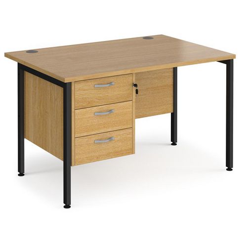 Rectangular Straight Desk Oak Wood H-Frame Legs Black Maestro 25 1200 x 800 x 725mm 3 Drawer Pedestal