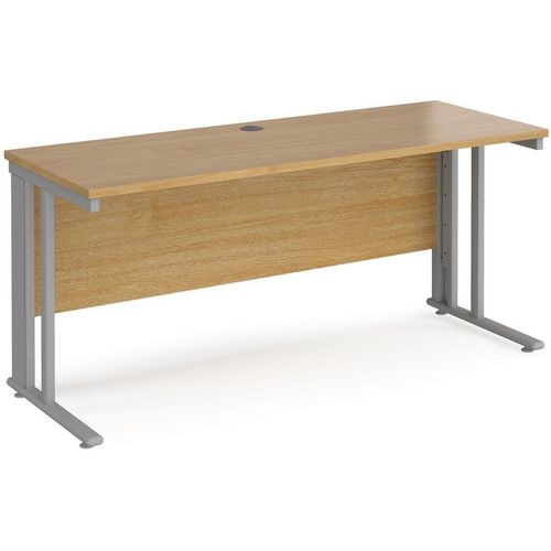 Rectangular Straight Desk Oak Wood Cable Managed Legs Silver Maestro 25 1600 x 600 x 725mm