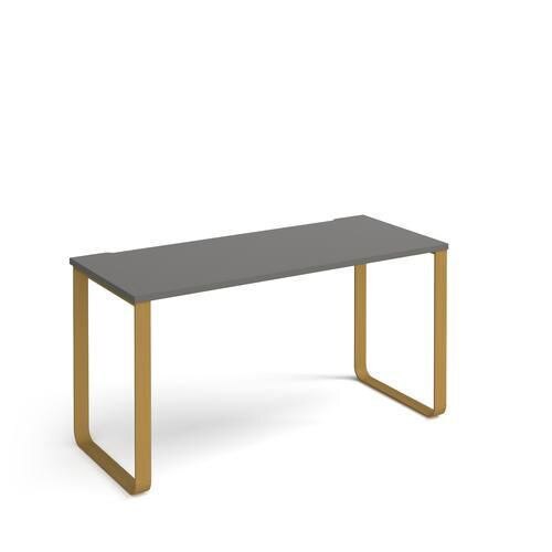 Rectangular Sleigh Frame Desk Onyx Grey Wood/Metal Sleigh Legs Brass Cairo 1400 x 600 x 730mm