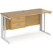 Rectangular Straight Desk with Cantilever Legs Oak Wood White Maestro 25 1400 x 600 x 725mm 2 Drawer Pedestal