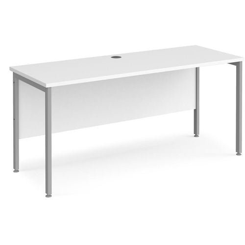 Rectangular Straight Desk White Wood H-Frame Legs Silver Maestro 25 1600 x 600 x 725mm