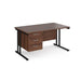 Rectangular Straight Desk with Cantilever Legs Walnut Wood Black Maestro 25 1400 x 800 x 725mm 3 Drawer Pedestal