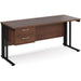 Rectangular Straight Desk Walnut Wood Cable Managed Legs Black Maestro 25 1600 x 600 x 725mm 2 Drawer Pedestal