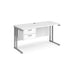 Rectangular Straight Desk White Wood Cantilever Legs Silver Maestro 25 1400 x 600 x 725mm 2 Drawer Pedestal