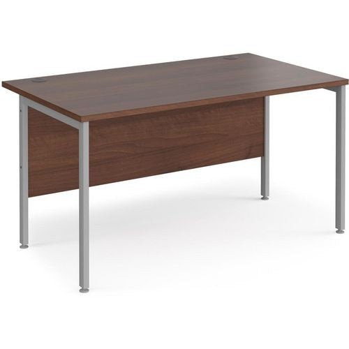 Rectangular Straight Desk Walnut Wood H-Frame Legs Silver Maestro 25 1400 x 800 x 725mm