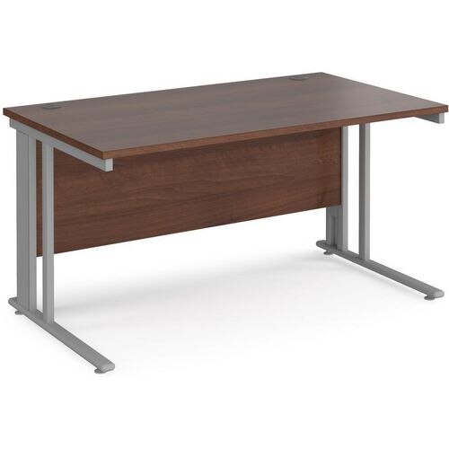 Rectangular Straight Desk Walnut Wood Cable Managed Legs Silver Maestro 25 1400 x 800 x 725mm