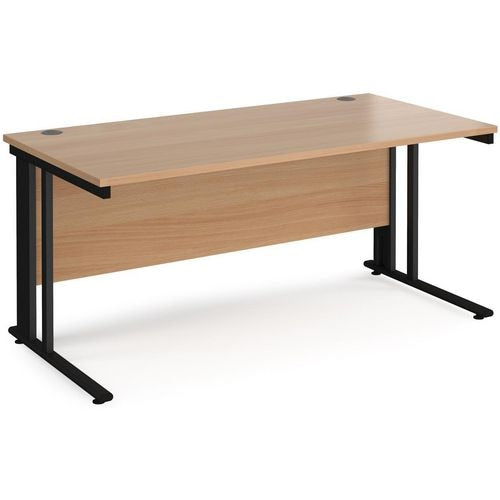 Rectangular Straight Desk Beech Wood Cable Managed Legs Black Maestro 25 1600 x 800 x 725mm