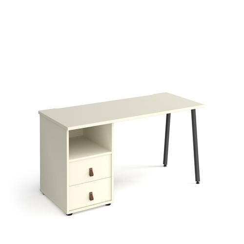 Rectangular A-frame Desk White, White Drawers Wood/Metal A-Frame Legs Charcoal Sparta 1400 x 600 x 730mm