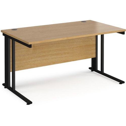 Rectangular Straight Desk Oak Wood Cable Managed Legs Black Maestro 25 1400 x 800 x 725mm