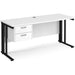 Rectangular Straight Desk White Wood Cable Managed Legs Black Maestro 25 1600 x 600 x 725mm 2 Drawer Pedestal