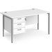 Rectangular Straight Desk White Wood H-Frame Legs Silver Maestro 25 1400 x 800 x 725mm 3 Drawer Pedestal