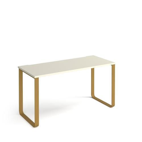 Rectangular Sleigh Frame Desk White Wood/Metal Brass Cairo 1400 x 600 x 730mm