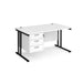 Rectangular Straight Desk White Wood Cantilever Legs Black Maestro 25 1400 x 800 x 725mm 3 Drawer Pedestal