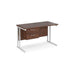 Rectangular Straight Desk Walnut Wood Cantilever Legs White Maestro 25 1200 x 600 x 725mm 2 Drawer Pedestal