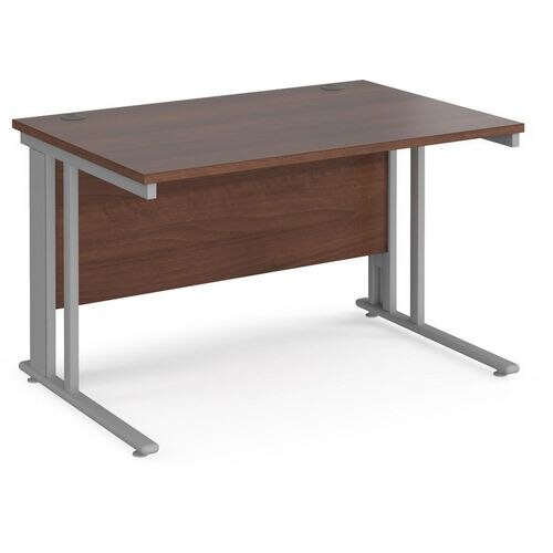 Rectangular Straight Desk Walnut Wood Cable Managed Legs Silver Maestro 25 1200 x 800 x 725mm