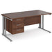 Rectangular Straight Desk Walnut Wood Cable Managed Legs Silver Maestro 25 1600 x 800 x 725mm 3 Drawer Pedestal