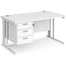 Rectangular Straight Desk White Wood Cable Managed Legs White Maestro 25 1400 x 800 x 725mm 3 Drawer Pedestal