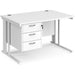 Rectangular Straight Desk White Wood Cable Managed Legs White Maestro 25 1200 x 800 x 725mm 3 Drawer Pedestal