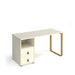 Rectangular Sleigh Frame Desk White Wood/Metal Brass Cairo 1400 x 600 x 730mm 2 Drawer Pedestal